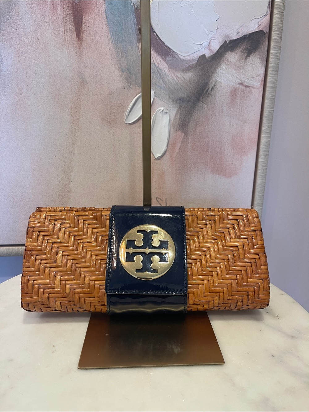 Tory Burch Rattan Clutch in Navy